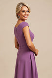 Sparkly Purple Chiffon A Line Beaded Long Mother of the Bride Dress with Ruffles