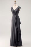 Steel Grey Mermaid Ruffle Chiffon Mother of The Bride Dress