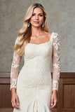 Champagne Satin Mermaid Long Mother of the Bride Dress with Long Sleeves