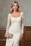 Champagne Satin Mermaid Long Mother of the Bride Dress with Long Sleeves