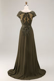 Olive Satin A Line Asymmetrical High Low Mother of the Bride Dress