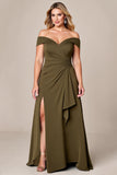 Olive Off The Shoulder Plus Size Long Mother Of The Bride Dress With Slit