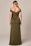 Olive Off The Shoulder Plus Size Long Mother Of The Bride Dress With Slit