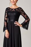 Black Lace Applique Long Mother of the Bride Dress with Long Sleeves