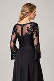 Black Lace Applique Long Mother of the Bride Dress with Long Sleeves