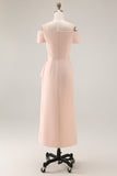 Apricot Off the Shoulder Sheath Ruched Long Mother of the Bride Dress with Slit