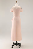 Apricot Off The Shoulder Ruched Sheath Mother Of The Bride Dress with Ruffle Slit
