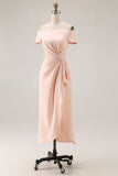 Apricot Off The Shoulder Sheath Long Mother Of The Bride Dress with Slit