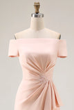 Apricot Off The Shoulder Sheath Long Mother Of The Bride Dress with Slit