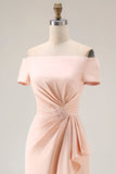 Apricot Off The Shoulder Sheath Long Mother Of The Bride Dress with Slit