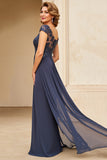 Twilight Applique Chiffon Long Mother of the Bride Dress with Cap Sleeves