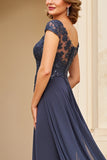 Twilight Applique Chiffon Long Mother of the Bride Dress with Cap Sleeves