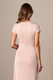 Apricot Satin Sheath Ruched Long Mother of the Bride Dress with Slit