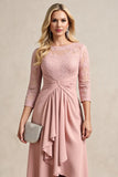 Blush Chiffon High Low Ruched Mother of the Bride Dress with Lace Appliques