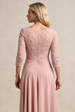 Blush Chiffon High Low Ruched Mother of the Bride Dress with Lace Appliques
