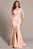 Blush Mermaid 3/4 Sleeves Long Mother of the Bride Dress with Slit