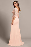 Blush Mermaid 3/4 Sleeves Long Mother of the Bride Dress with Slit