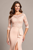 Blush Mermaid 3/4 Sleeves Long Mother of the Bride Dress with Slit