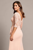 Blush Mermaid 3/4 Sleeves Long Mother of the Bride Dress with Slit