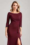 Burgundy Mermaid 3/4 Sleeves Long Mother of the Bride Dress with Slit