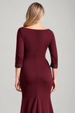 Burgundy Mermaid 3/4 Sleeves Long Mother of the Bride Dress with Slit