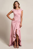 Blush High-Low Ruched Mother of the Bride dress with Cap Sleeves