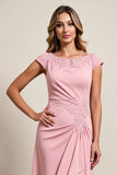 Blush High-Low Ruched Mother of the Bride dress with Cap Sleeves