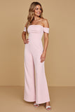 Off The Shoulder Chiffon Pink Bridesmaid Jumpsuit
