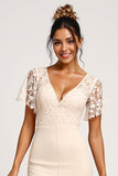Apricot V-Neck Chiffon Bridesmaid Jumpsuit with Lace