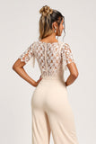 Apricot V-Neck Chiffon Bridesmaid Jumpsuit with Lace