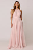 Halter Candy Pink A Line Sleeveless Long Bridesmaid Dress