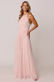 Halter Candy Pink A Line Sleeveless Long Bridesmaid Dress