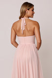 Halter Candy Pink A Line Sleeveless Long Bridesmaid Dress