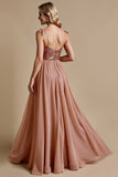 Sparkly Dusty Rose Sequins A Line Long Bridesmaid Dress