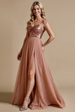 Sparkly Dusty Rose Sequins A Line Long Bridesmaid Dress