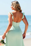 Mint Green Chiffon Plus Size Long Boho Bridesmaid Dress with Slit
