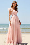 Blush A Line Long Boho Bridesmaid Dress with Slit