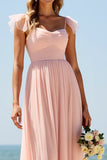 Blush A Line Long Boho Bridesmaid Dress with Slit