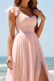Blush A Line Long Boho Bridesmaid Dress with Slit