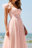 Blush A Line Long Boho Bridesmaid Dress with Slit