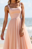 Blush Chiffon A Line Long Boho Bridesmaid Dress