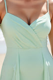 Mint Green Chiffon A Line Long Boho Bridesmaid Dress with Ruffles