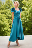Blue Satin A Line Ruched Long Mother Of The Bride Dress With 3D Flowers