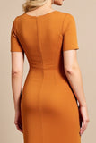 Orange Satin Bodycon V Neck Midi Mother Of The Bride Dress with Ruffles