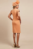 Sunset Satin V Neck Ruched Bodycon Midi Mother Of The Bride Dress