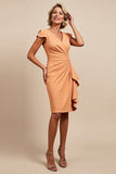 Sunset Satin V Neck Ruched Bodycon Midi Mother Of The Bride Dress