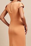 Sunset Satin V Neck Ruched Bodycon Midi Mother Of The Bride Dress