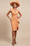 Sunset Satin V Neck Ruched Bodycon Midi Mother Of The Bride Dress