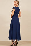 Navy A Line Long Mother Of The Bride Dress with Lace