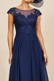 Navy A Line Long Mother Of The Bride Dress with Lace
